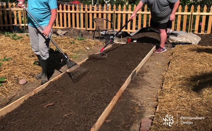 Planche de cultures des légumes annuels du potager permaculture.